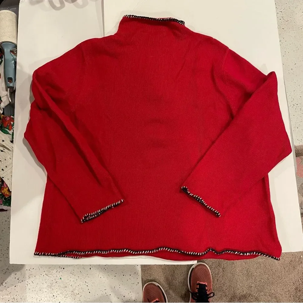 Cute Y2K oversized cozy sweater ‘Merica Red 1/4 zip chunky nautical pocket - Picture 3 of 8